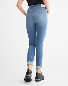 Ultimate Stretch High Rise Skinny Ankle Jeans, Bright Blue Embro Raw Hem, hi-res
