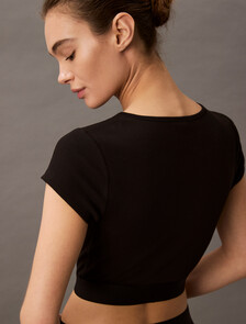 Rib Knit Cropped Tee, Black, hi-res