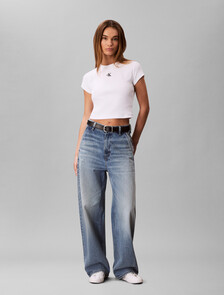 羅紋緊身短版 T 恤, Brilliant White, hi-res