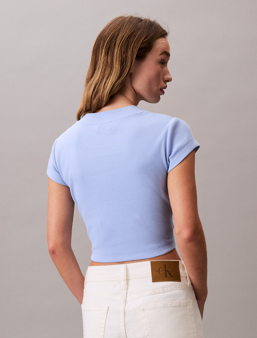 Slim Cropped Monogram T-shirt, Moderate Blue, hi-res