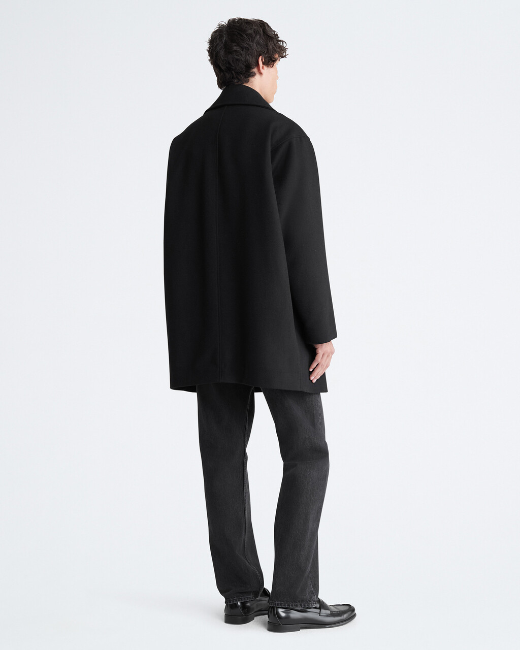 Wool Blend Double Breasted Peacoat, Black Beauty, hi-res