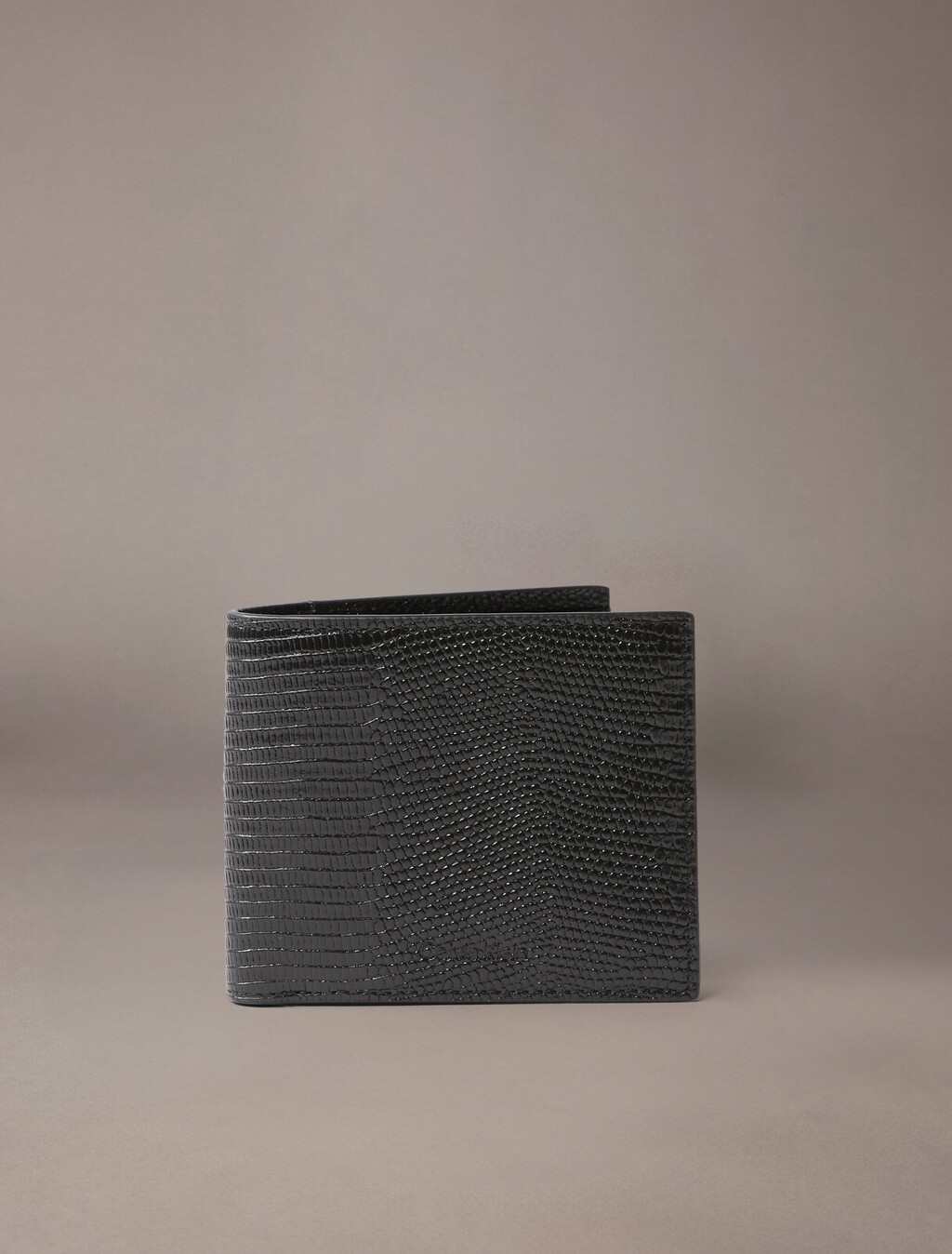 蜥蜴壓紋零錢對摺式銀包, Black, hi-res