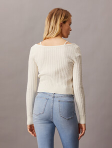 幼肩帶針織開襟外套, Ivory, hi-res
