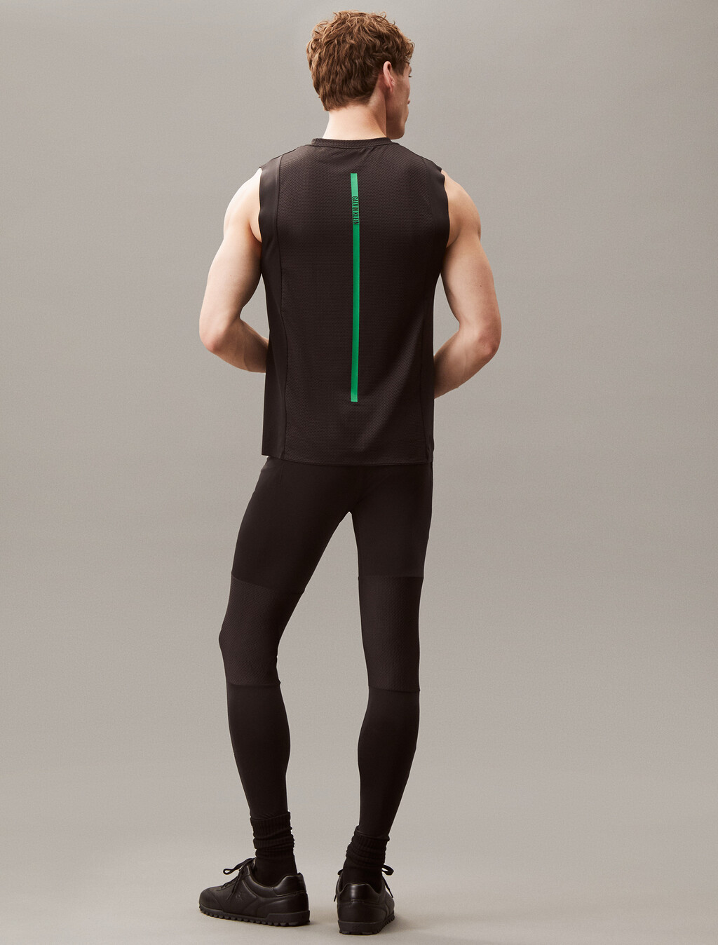 全長運動緊身褲, BLACK W/ BLOSSOM GREEN LOGO, hi-res